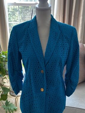 Calvin Klein Blue Eyelet Lace Blazer Jacket